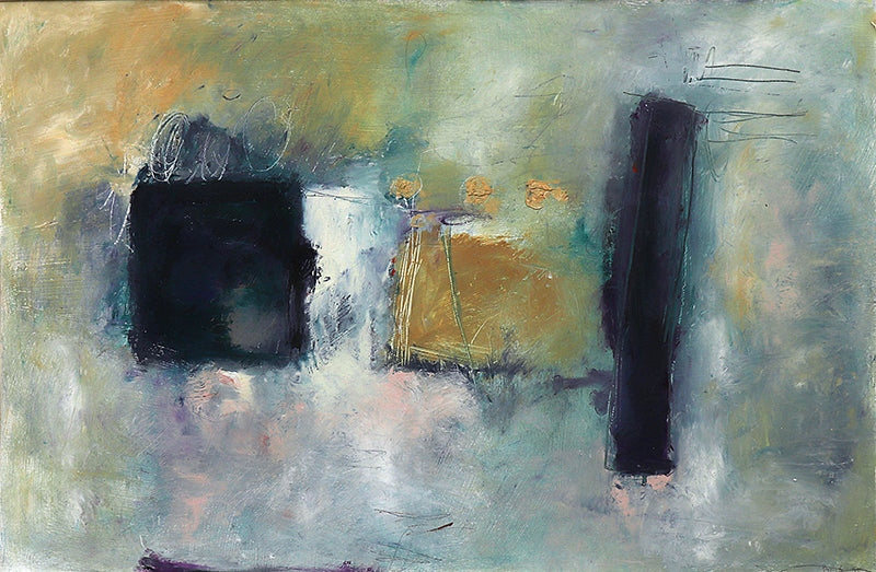 Bonney Goldstein (1944 -) artwork for sale. Composition #1 (Abstract with Blue, White, Green, and Ochre), Painting, 1995, Denver, Colorado, Art Gallery)