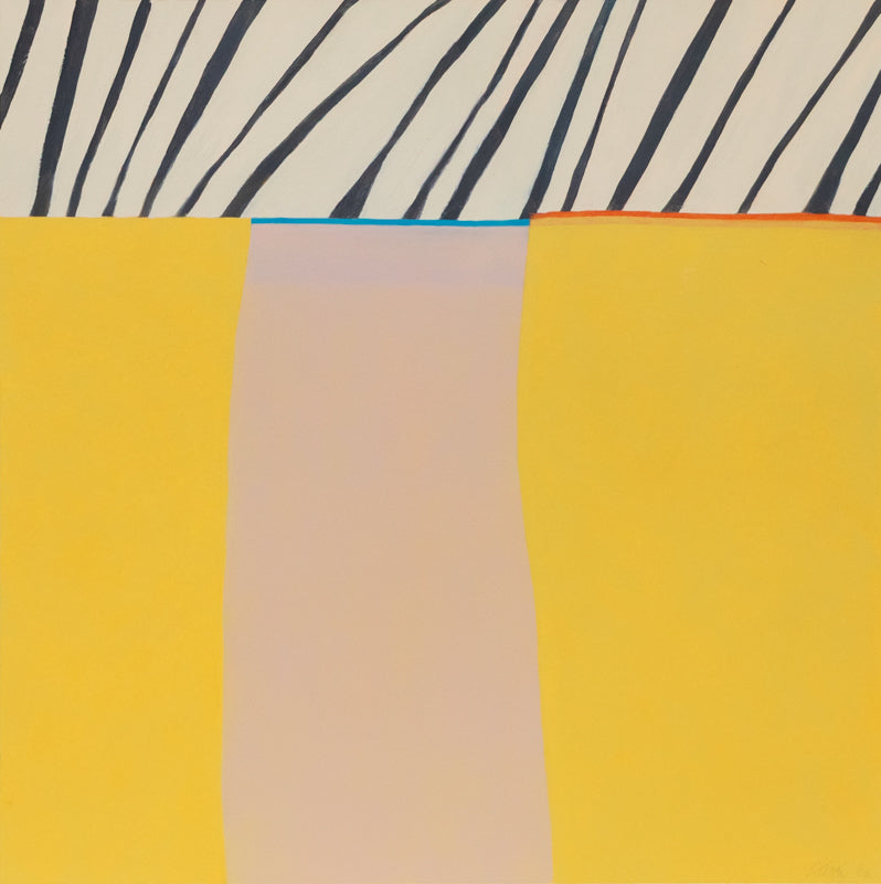 Wilma Fiori (1929-2019) artwork for sale. Yellow Series #5 (Abstract in Yellow, Pink, White, and Black), Painting, 2006, Denver, Colorado, Art Gallery)