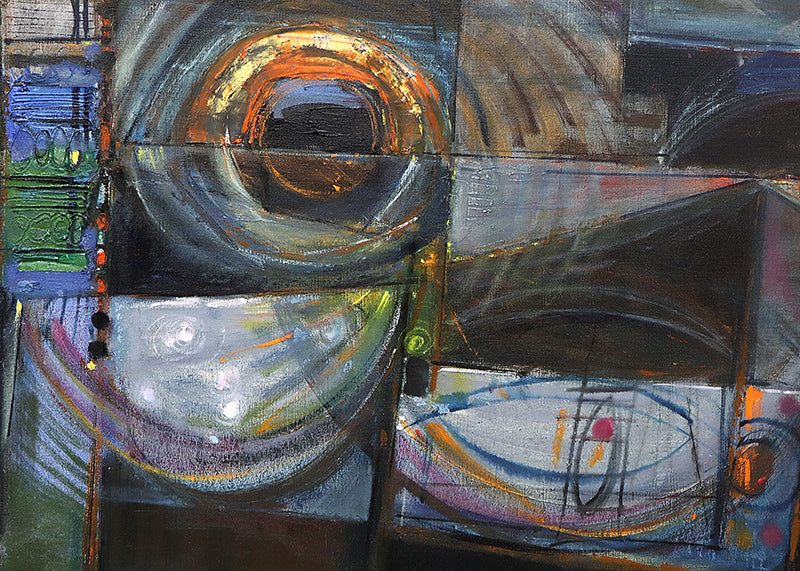 Lights at Night (Abstract Composition in Blue, Black, Pink, and Orange), Painting, 1962