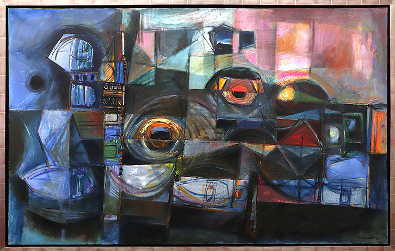 Lights at Night (Abstract Composition in Blue, Black, Pink, and Orange), Painting, 1962