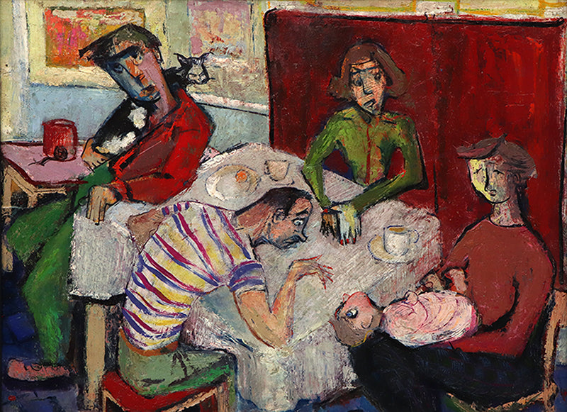 Donna Marecak (1922-1998) artwork for sale. Artist and His Family (Artist's Family Seated Around a Table), Painting, 1950, Denver, Colorado, Art Gallery)