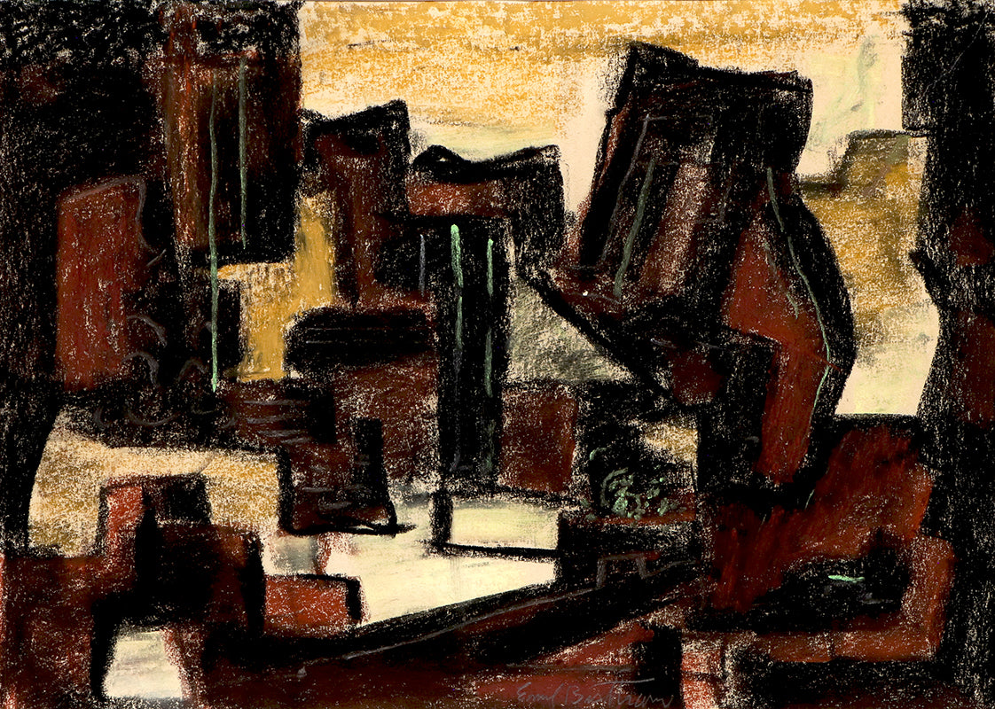 Emil Bisttram (1895-1976) artwork for sale. Waterfall (Abstract Composition in Black, Brown, and Beige), Painting, Denver, Colorado, Art Gallery)