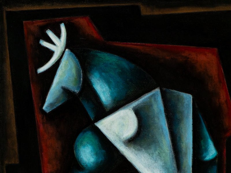 Elk Being (Abstracted Composition of an Elk Being in Turquoise, Red, and Black), Painting, 1994