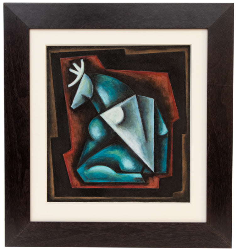 Elk Being (Abstracted Composition of an Elk Being in Turquoise, Red, and Black), Painting, 1994