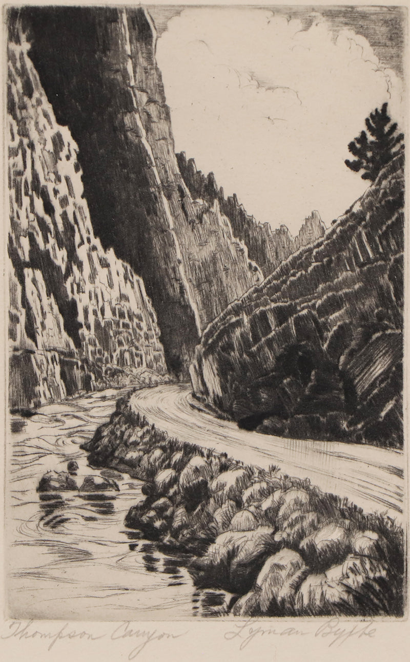 Lyman Byxbe (1886-1980) artwork for sale. Thompson Canyon (Big Thompson, Near Estes Park, Colorado), Print, circa 1939, Denver, Colorado, Art Gallery)