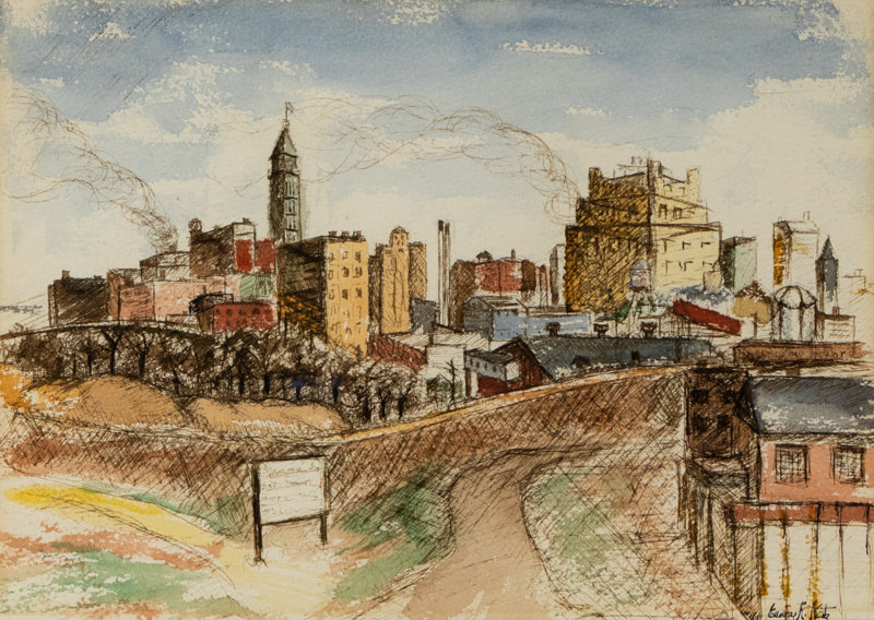 Eunice Katz (1927-2008) artwork for sale. Denver Skyline (Colorado), Painting, 1951, Denver, Colorado, Art Gallery)