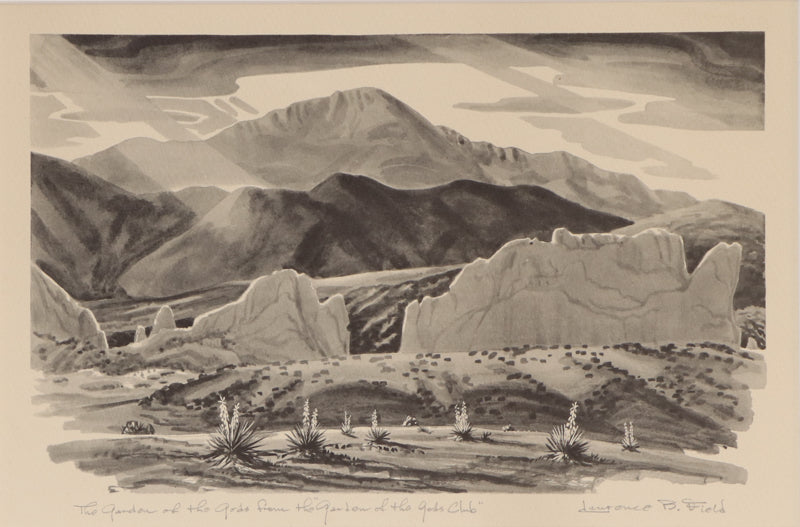 Laurence Field (1909-1999) artwork for sale. Garden of the Gods from the Garden of the Gods Club (Near Colorado Springs), Print, circa 1950, Denver, Colorado, Art Gallery)