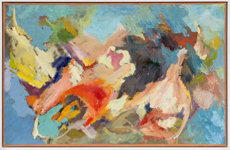 Untitled #125 (Abstract Composition with Red, Yellow, and Pink on a Blue Field), Painting
