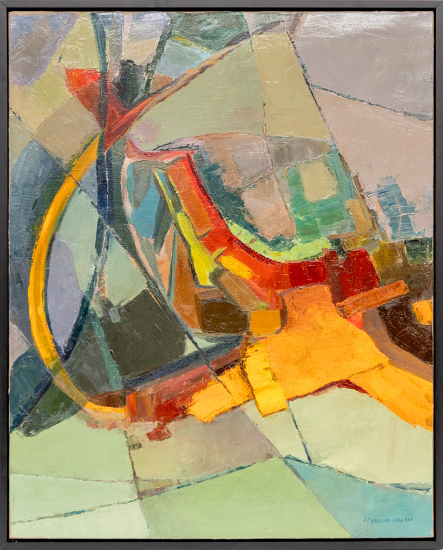 Untitled (Abstract Orange, Red, and Yellow on a Green Field), Painting, circa 1965