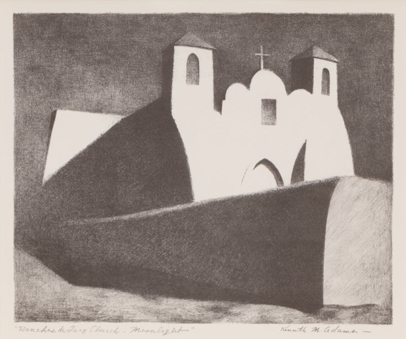 Kenneth Adams (1897-1966) artwork for sale. Ranchos de Taos Church - Moonlight, Print, 1950, Denver, Colorado, Art Gallery)