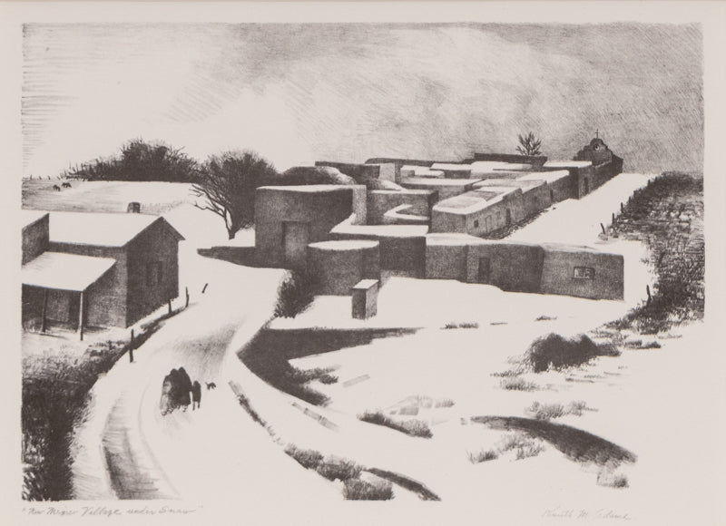 Kenneth Adams (1897-1966) artwork for sale. New Mexico Village Under Snow, Print, 1950, Denver, Colorado, Art Gallery)