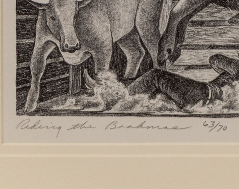 Riding the Brahmas (Man Riding a Bull), Print