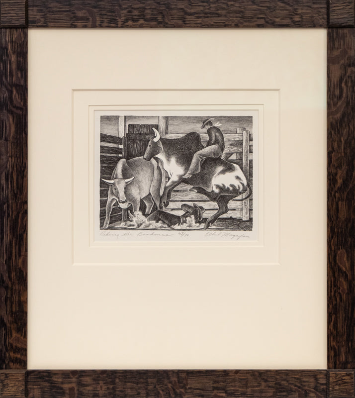 Riding the Brahmas (Man Riding a Bull), Print