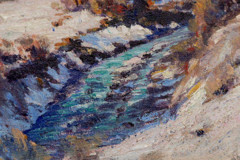 Melting Snow (Colorado Landscape with Creek and Mountains), Painting, circa 1920-1930