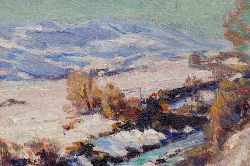 Melting Snow (Colorado Landscape with Creek and Mountains), Painting, circa 1920-1930