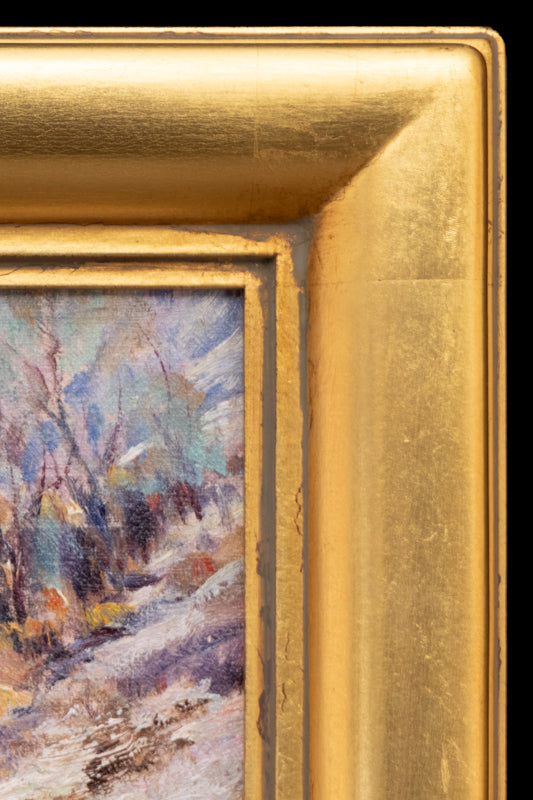 Melting Snow (Colorado Landscape with Creek and Mountains), Painting, circa 1920-1930