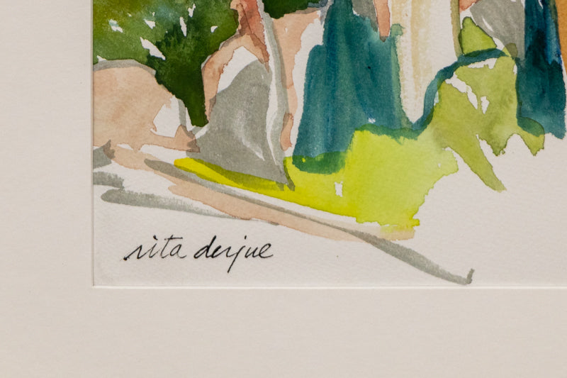 Untitled (Picnic table and Pine Trees in Mountain Landscape), Painting, circa 1990-2000