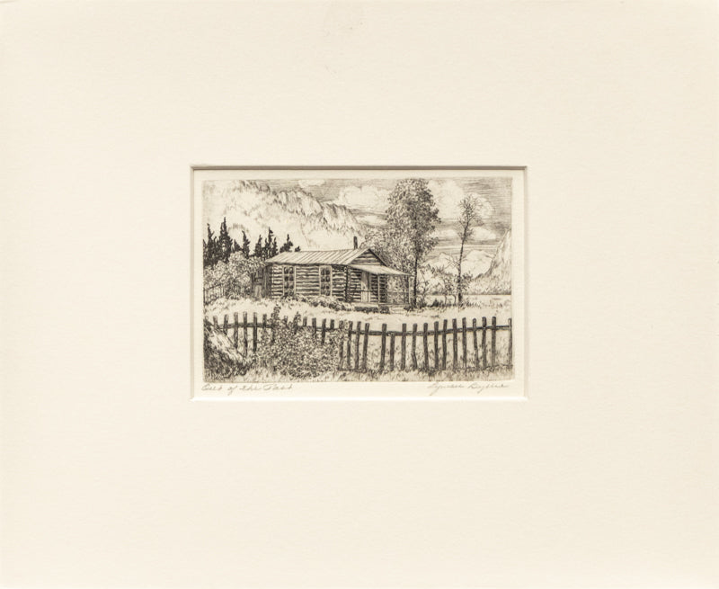 Out of the Past (View of Cabin with Trees and Mountains), Print, circa 1929-1930