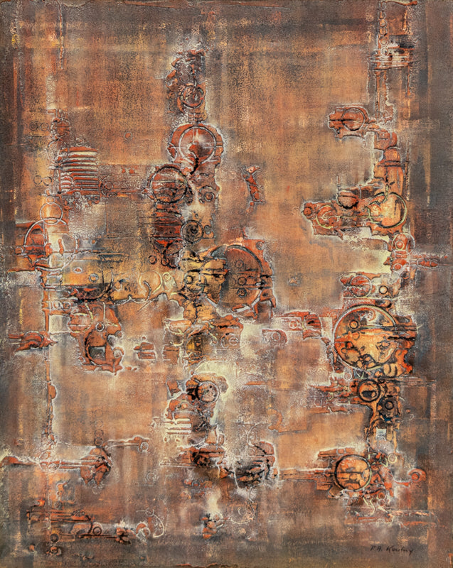 Pawel Kontny (1923-2002) artwork for sale. Transfiguration (Abstract composition in Beige, Yellow, and Rust), Painting, circa 1960-1970, Denver, Colorado, Art Gallery)