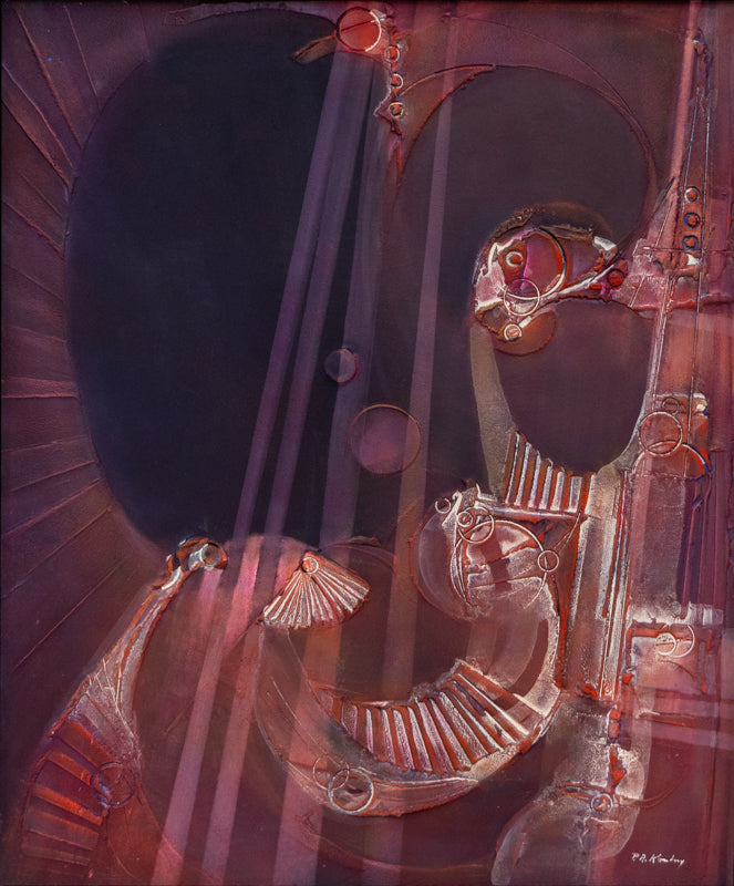 Pawel Kontny (1923-2002) artwork for sale. Metamorphosis (Abstract composition in Red, Mauve, and Purple), Painting, circa 1960-1970, Denver, Colorado, Art Gallery)
