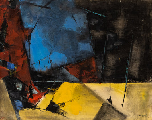 Charles Bunnell (1897-1968) artwork for sale. Untitled (Abstract Expressionist Composition in Yellow, Blue Red and Black), Painting, 1959, Denver, Colorado, Art Gallery)