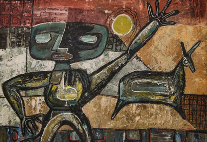 Howard Schleeter (1903-1976) artwork for sale. Fetishes (Abstract Figure and Animal), Painting, 1949, Denver, Colorado, Art Gallery)