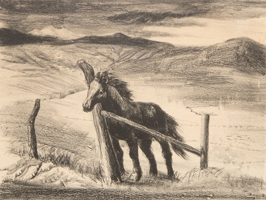 Lawrence Barrett (1897-1973) artwork for sale. Forgotten, 53/80 (Horse by Fence), Print, 1943, Denver, Colorado, Art Gallery)
