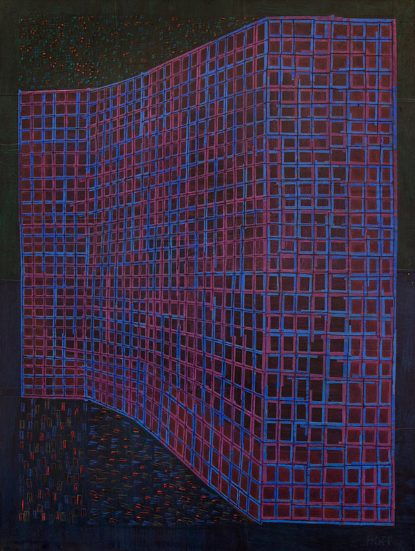 Facade (Abstract in Blue, Purple, Fuchsia, Black and Red & Orange), Mixed Media Painting, 1961