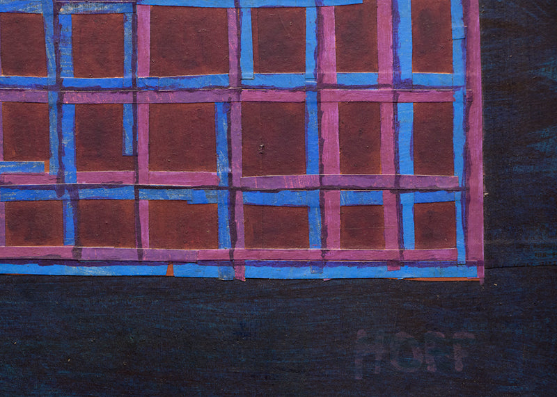 Facade (Abstract in Blue, Purple, Fuchsia, Black and Red & Orange), Mixed Media Painting, 1961
