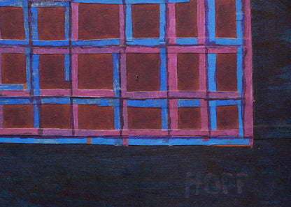 Facade (Abstract in Blue, Purple, Fuchsia, Black and Red & Orange), Mixed Media Painting, 1961
