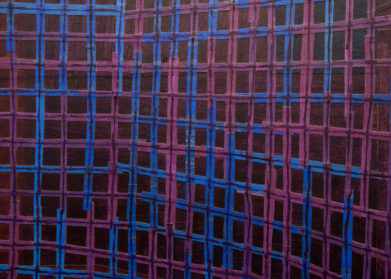 Facade (Abstract in Blue, Purple, Fuchsia, Black and Red & Orange), Mixed Media Painting, 1961