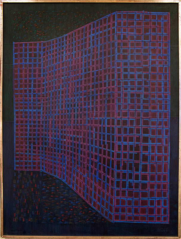 Facade (Abstract in Blue, Purple, Fuchsia, Black and Red & Orange), Mixed Media Painting, 1961