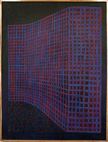 Facade (Abstract in Blue, Purple, Fuchsia, Black and Red & Orange), Mixed Media Painting, 1961
