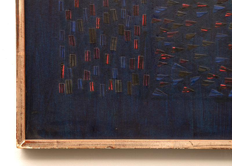 Facade (Abstract in Blue, Purple, Fuchsia, Black and Red & Orange), Mixed Media Painting, 1961