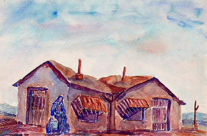 Frank Gates (1904-1998) artwork for sale. Untitled (Woman Carrying Water with Adobe House), Painting, circa 1945, Denver, Colorado, Art Gallery)