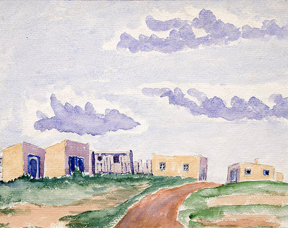 Frank Gates (1904-1998) artwork for sale. Untitled (Adobes and Sky), Painting, Denver, Colorado, Art Gallery)