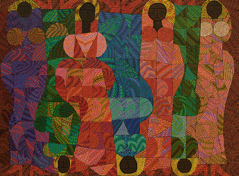 Edward Marecak (1919-1993) artwork for sale. Sitting in Judgement (Seven Abstract Women), Painting, 1991, Denver, Colorado, Art Gallery)