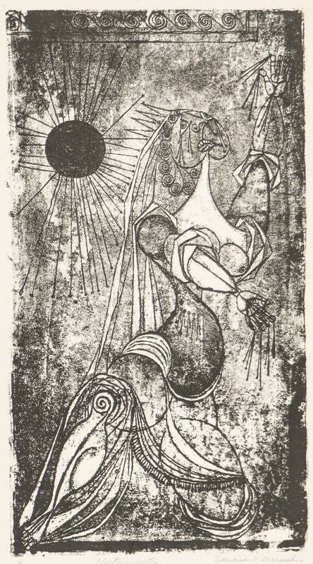 Edward Marecak (1919-1993) artwork for sale. Clytemnestra (Abstracted Woman and Eclipsed Sun), Print, Denver, Colorado, Art Gallery)