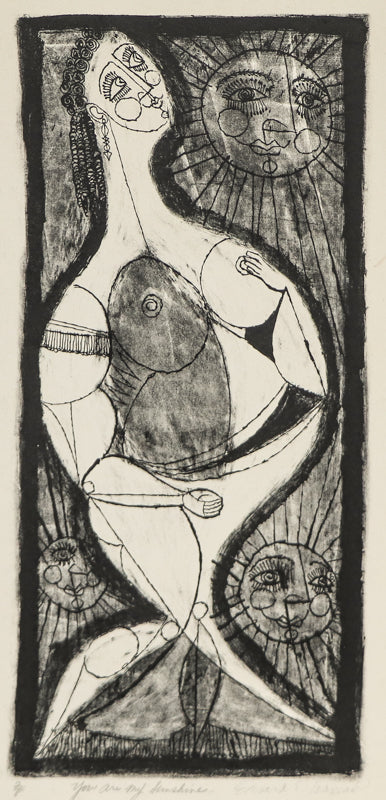 Edward Marecak (1919-1993) artwork for sale. You Are My Sunshine (Nude Woman with Three Suns), Print, Denver, Colorado, Art Gallery)