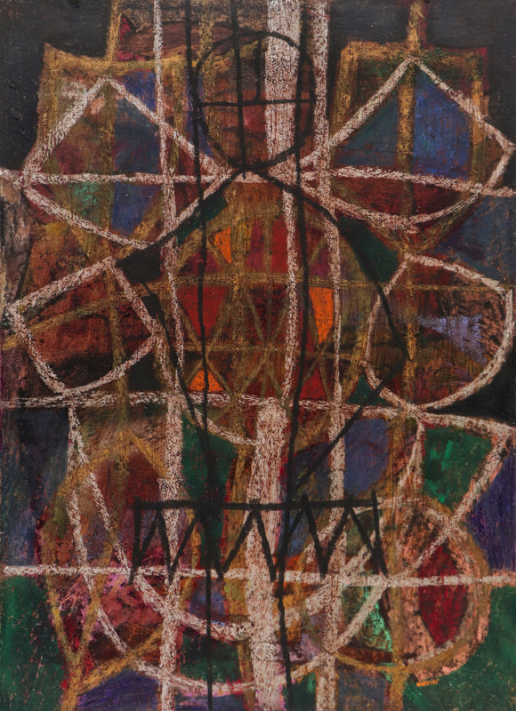 Edward Marecak (1919-1993) artwork for sale. Abstract (Composition in Black, Blue, Red, and Ochre), Painting, 1965, Denver, Colorado, Art Gallery)