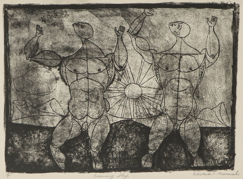Edward Marecak (1919-1993) artwork for sale. Evening Sky (Two Nude Men), Print, Denver, Colorado, Art Gallery)