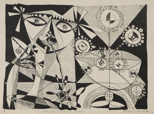 Edward Marecak (1919-1993) artwork for sale. A Witch Eating a Fish and a Flower, Lithograph Print