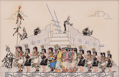 Jose Roybal (1922-1978) artwork for sale. Pueblo Harvest Dance (Tewa Procession), Drawing, 1976, Denver, Colorado, Art Gallery)