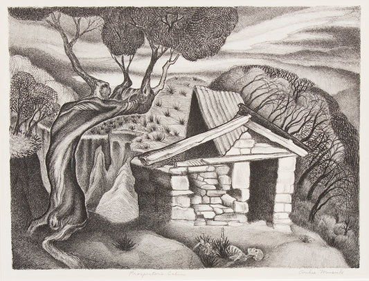Archie Musick (1902-1978) artwork for sale. Prospector's Cabin (Mountain Cabin), Print, circa 1937, Denver, Colorado, Art Gallery)