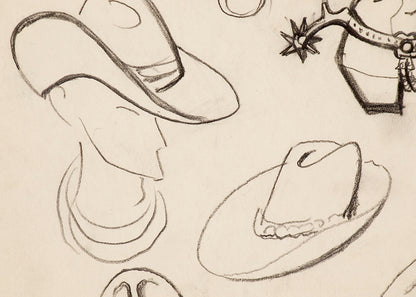 Saddle, Boot and Hat Sketches, Colorado, Painting, circa 1933