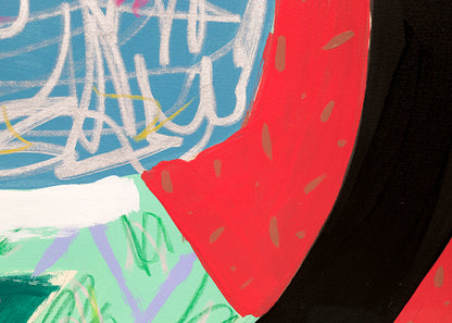 Faulkner in Fresno (Abstract in Teal, Blue, Black, and White), Painting, 1986