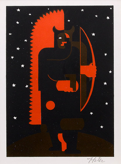 Hilaire Hiler (1898-1966) artwork for sale. Indian with Bow in Fox Costume, Print, 1934, Denver, Colorado, Art Gallery)