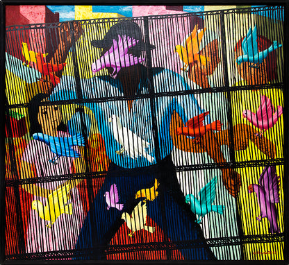 Birdcage (People and Birds Inside Cage), Painting, 1957