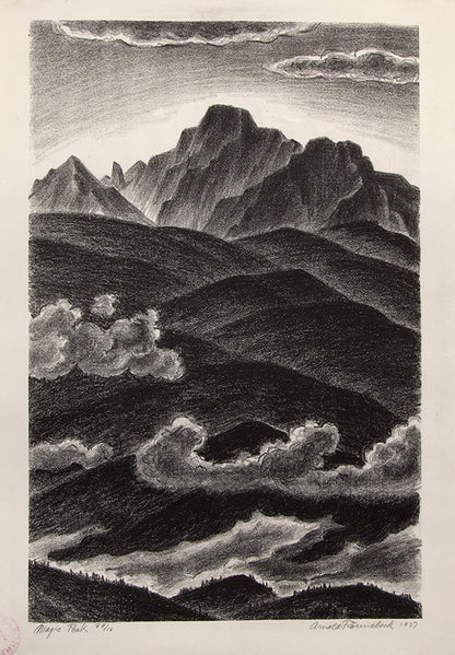 Arnold Ronnebeck (1885-1947) artwork for sale. Magic Peak (Colorado Mountain Landscape with Clouds), Print, 1937, Denver, Colorado, Art Gallery)