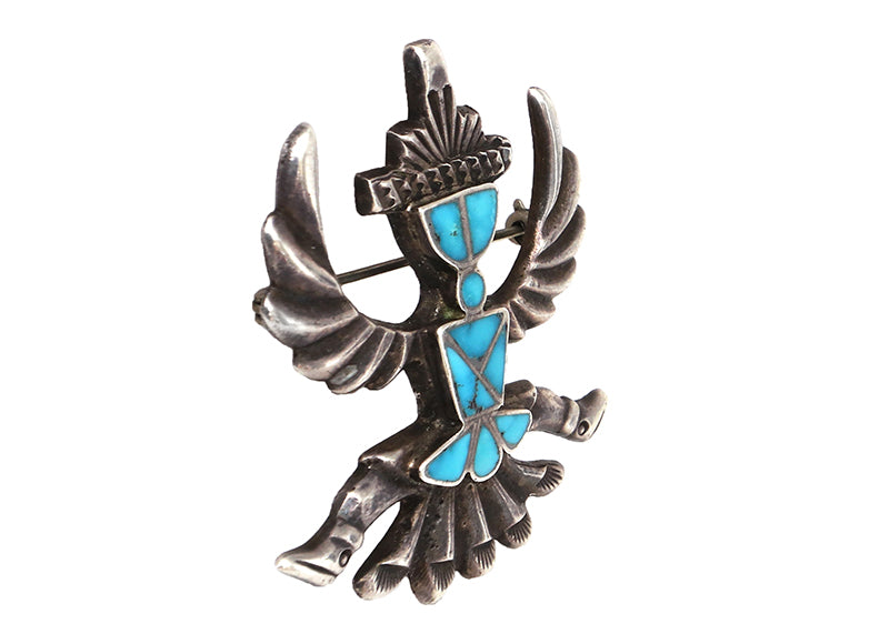 Silver Knifewing Pin with Turquoise Channel Inlay